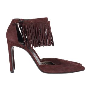 Stuart Weitzman Fringelica Absatzschuhe – Knöchelriemen, Bordeauxrot, Veloursleder