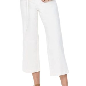 Jeans – hoher Bund, verkürzt, weites Bein, Cremeweiß