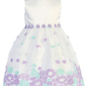 Kleid – Baby, Mädchen, Elfenbein, Fliederfarben, Satin, Tüll, Blumenmädchen – 3-24M