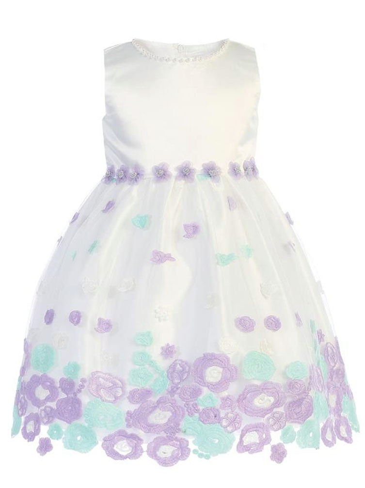 Kleid – Baby, Mädchen, Elfenbein, Fliederfarben, Satin, Tüll, Blumenmädchen – 3-24M