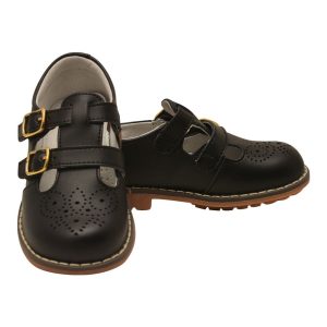 Mary-Jane-Schuhe – Unisex, Schwarz, doppelt, T-Riemen, mit Schnalle, Leder, Kinder – 5 Toddler-2 Kids