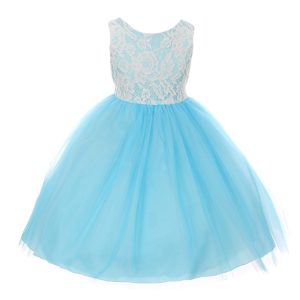 Kleid – kleine Mädchen, Aqua, mit Spitze, Tüll, ärmellos, Ostern – 2-6