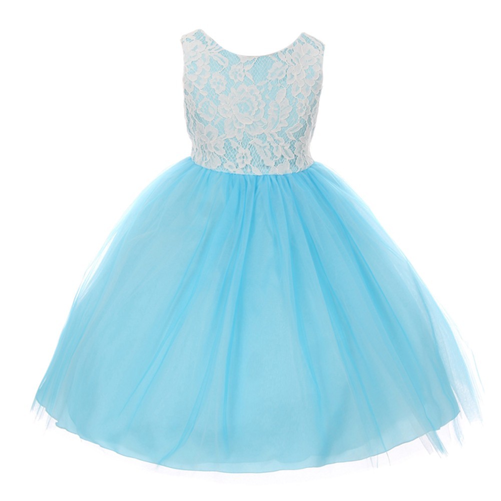 Kleid – kleine Mädchen, Aqua, mit Spitze, Tüll, ärmellos, Ostern – 2-6