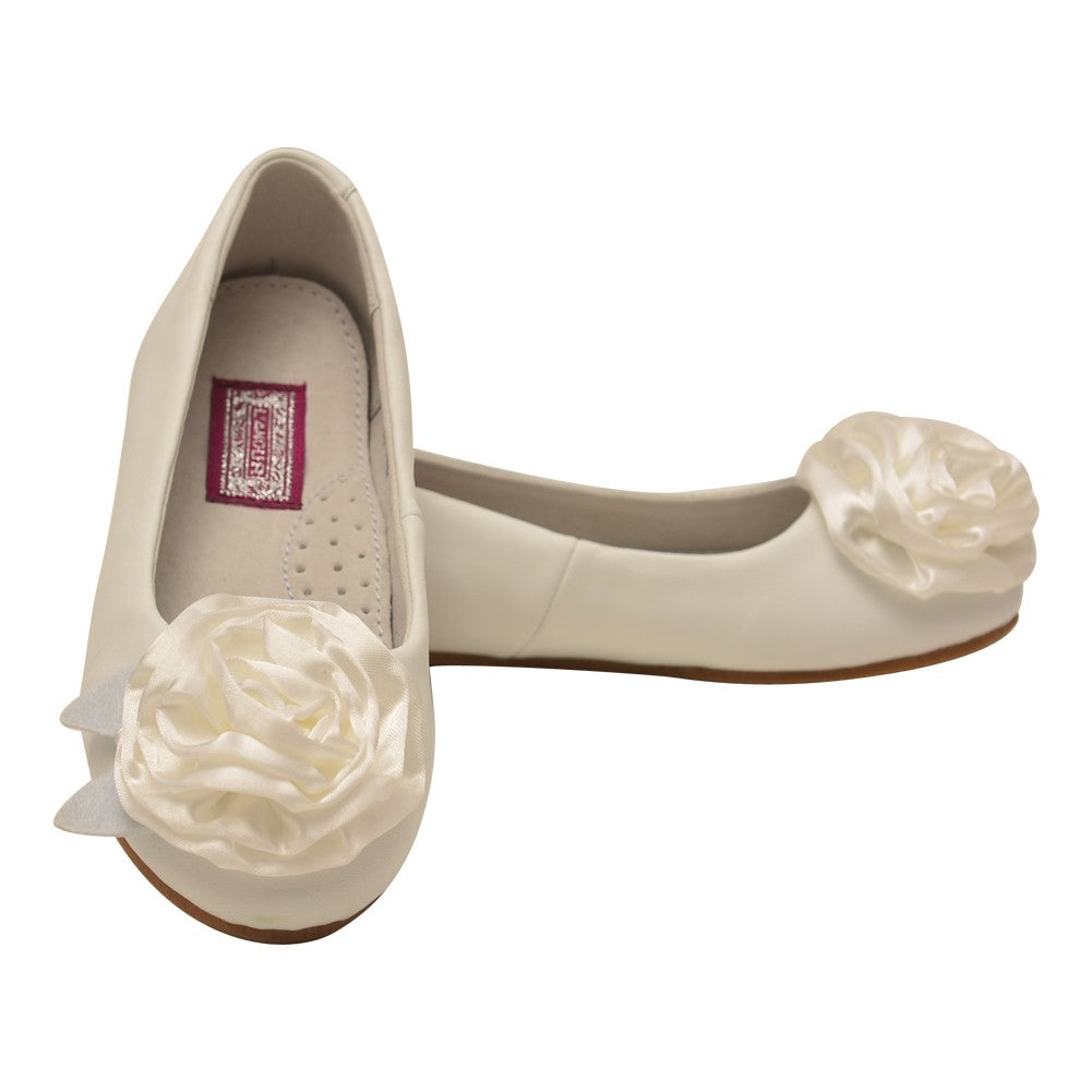 Flache Schuhe – kleine Mädchen, Weiß, festlicher Anlass, Rosette, Kleinkind – 7-10