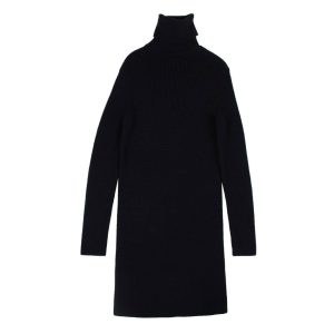 Strick-Midikleid mit Rollkragen – Marineblau