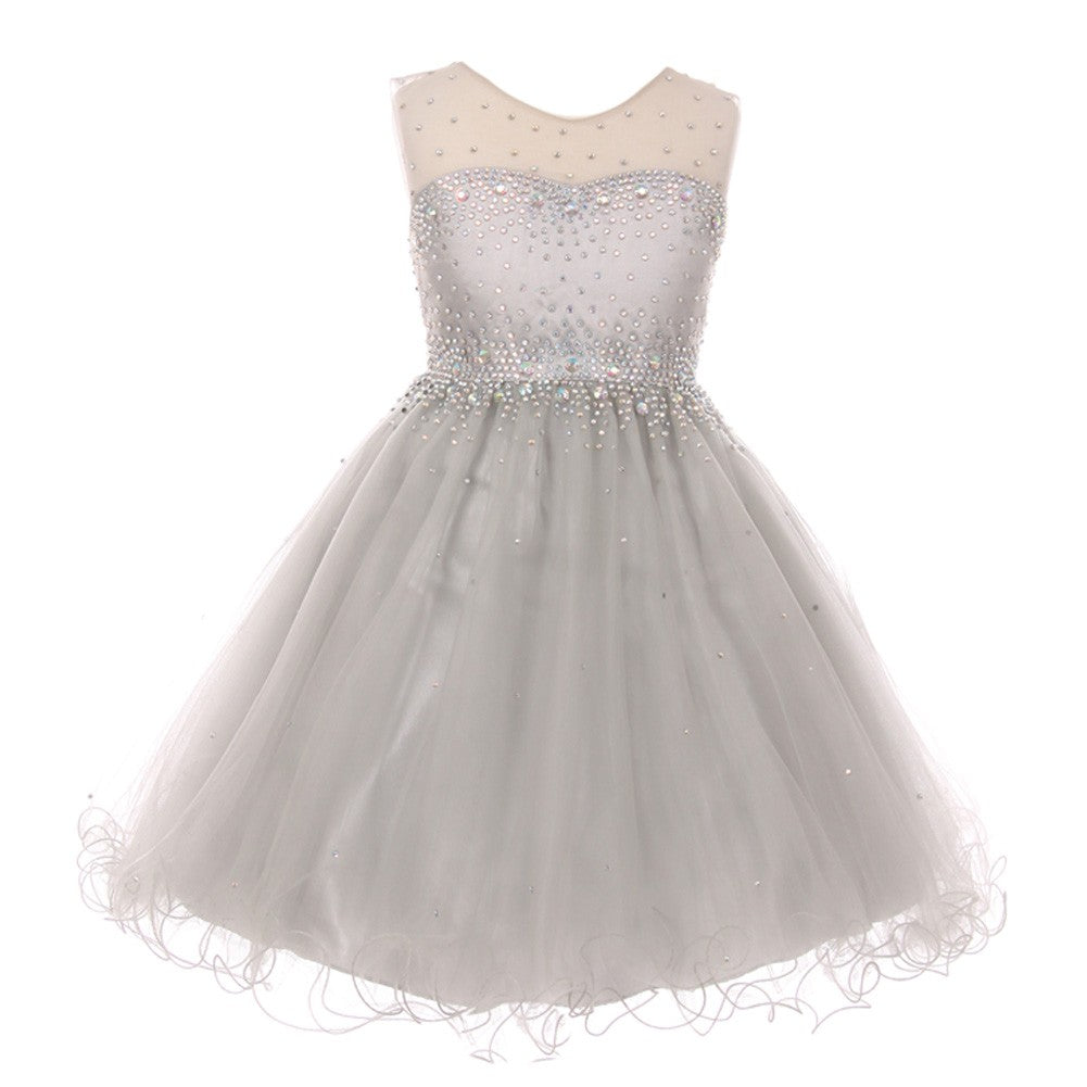 Kleid – größere Mädchen, glitzernd, mit Strass, transparentes Detail, Tüll, Party, festlich – 12-14