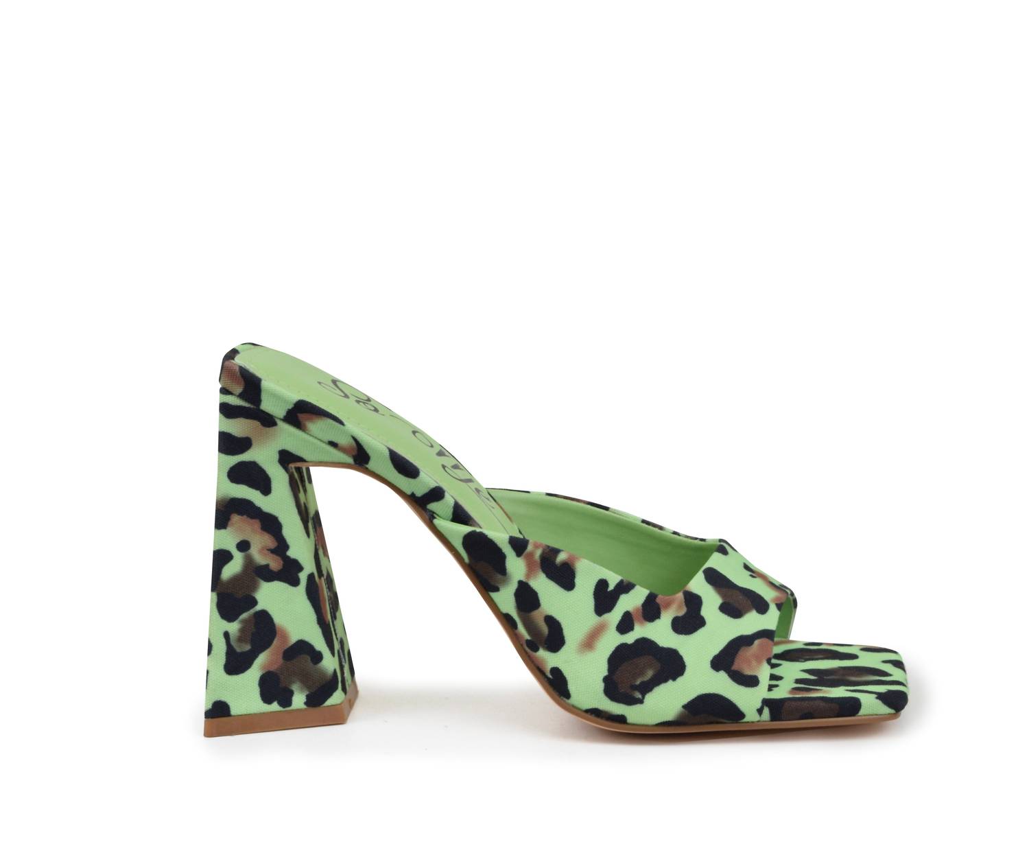 Sandalen – Damen, Pantoletten, Grün, Leopardenmotiv