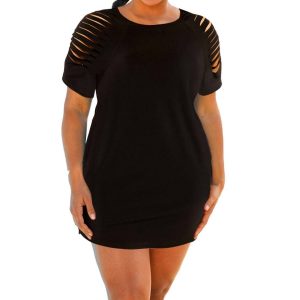 Kleid – große Größen, Jersey, Cut-outs, Strandüberwurf, Schwarz – 7605028716604