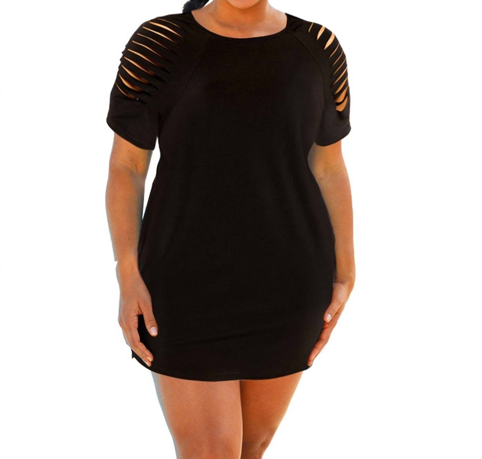 Kleid – große Größen, Jersey, Cut-outs, Strandüberwurf, Schwarz – 7605028716604