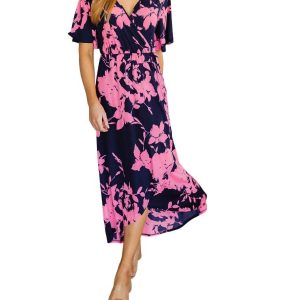 Cheer Me Up geblümtes Maxikleid in Marineblau/Rosa