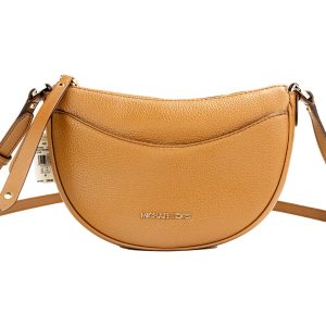 Michael Kors Dover kleine Halbmond-Umhängetasche aus genarbtem Leder – Luggage