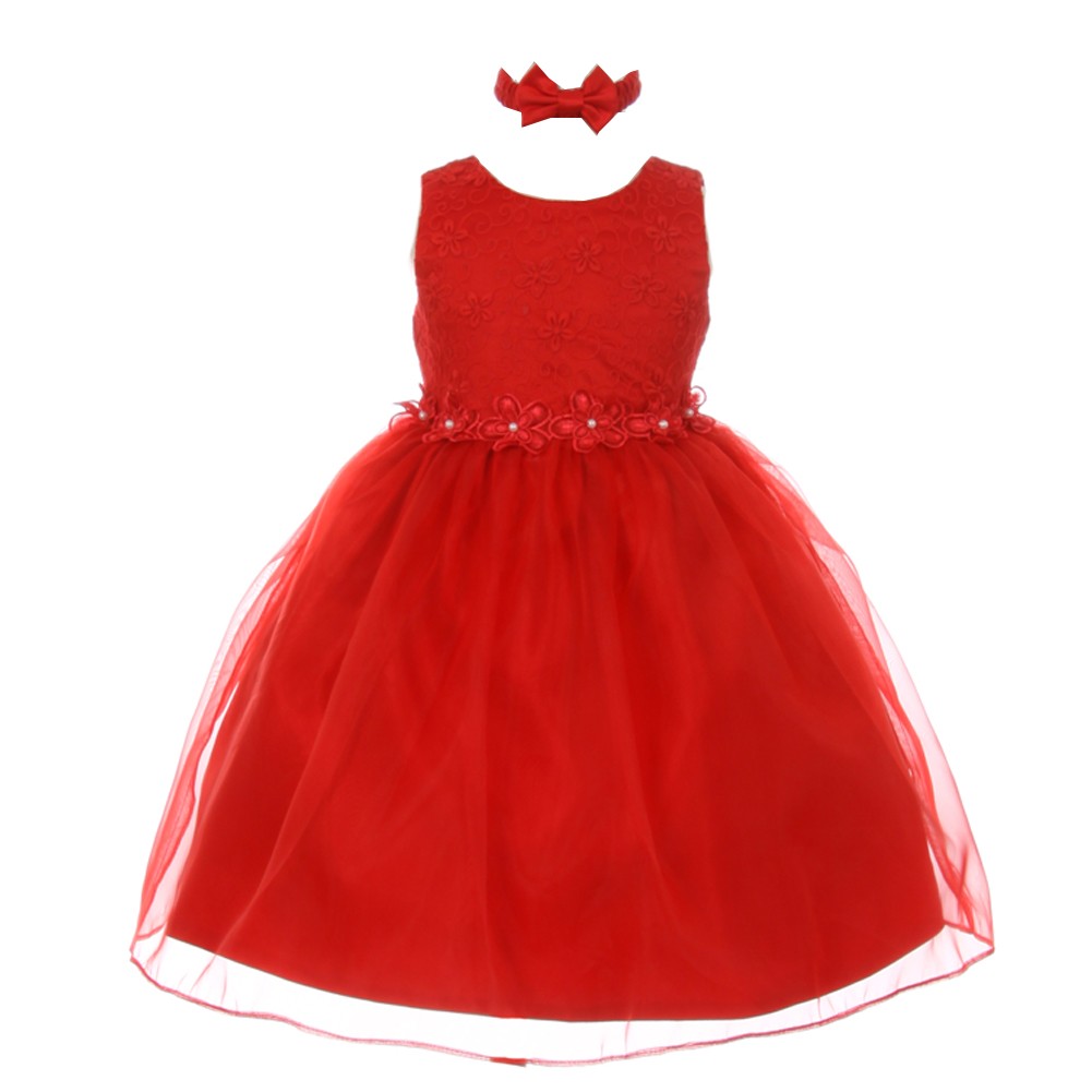 Baby-Mädchenkleid aus Organza mit rotem Blumenbesatz – 6–24 Monate