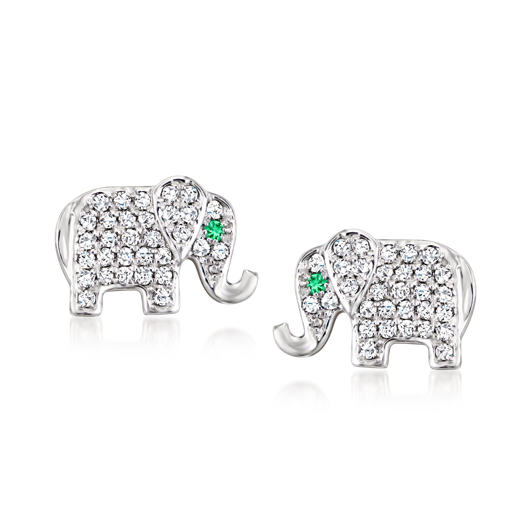 Ross-Simons Elefanten-Ohrringe mit Diamanten und Smaragdakzenten aus Sterlingsilber