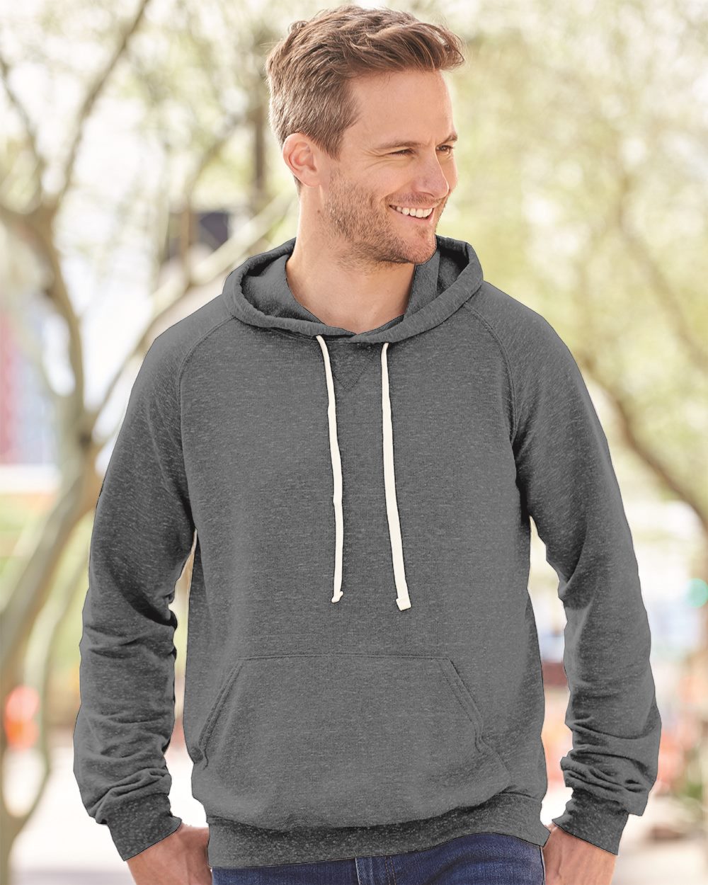JERZEES Herren-Snow-Heather-French-Terry-Hoodie mit Raglanärmeln – 90M