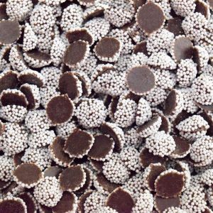 Mini-Nonpareilles aus dunkler Schokolade mit weißen Zuckerperlen