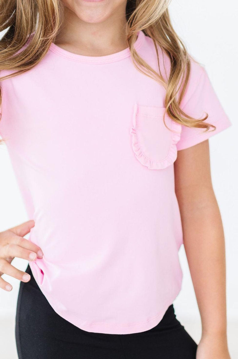 T-Shirt – Bubblegum-Rosa, Rüschen, Taschen