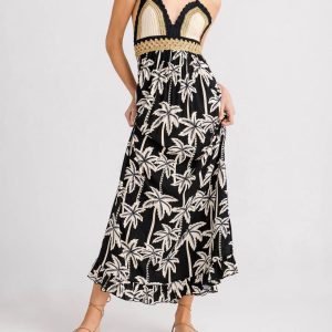 Gehäkeltes Maxikleid – Schwarz