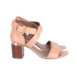 Tory Burch Jones Sandalen – Blockabsatz, Beige, Leder – 70mm