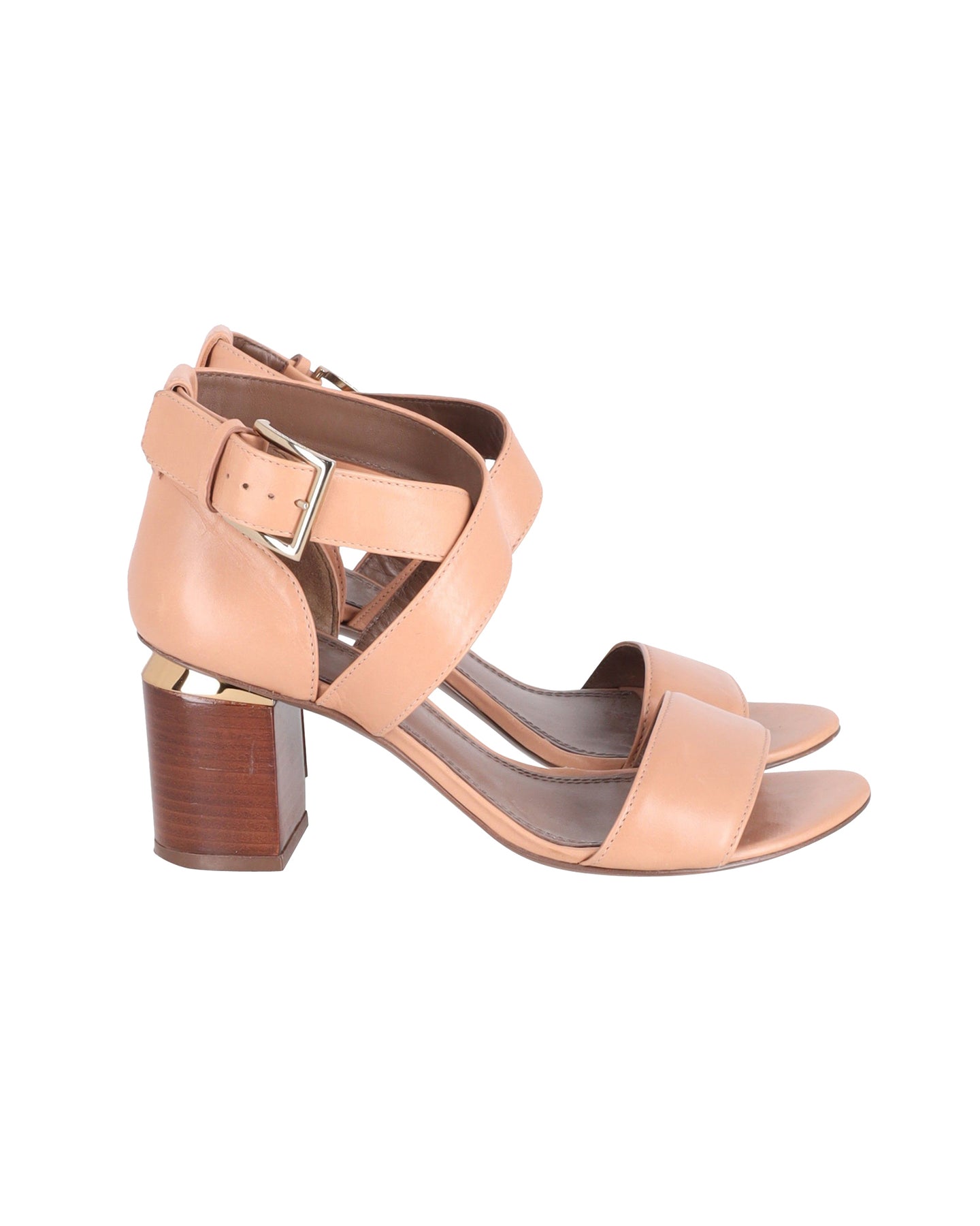 Tory Burch Jones Sandalen – Blockabsatz, Beige, Leder – 70mm