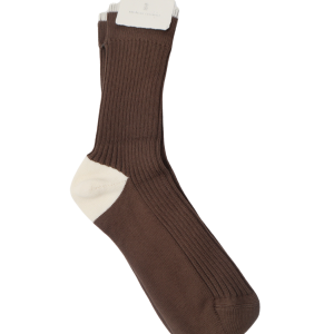 Brunello Cucinelli Socken – Herren, Braun, gerippt, Baumwolle, Beige, Kontrast