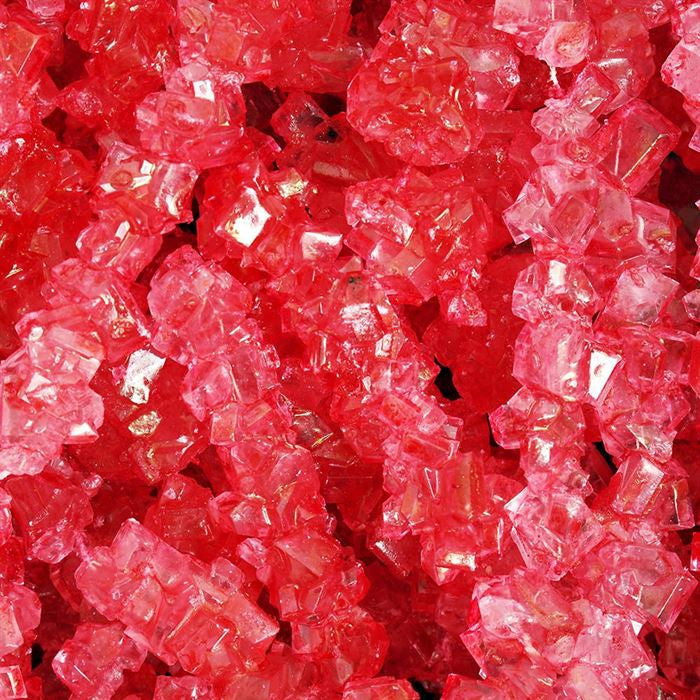 Kandiszucker – rot, an einer Schnur, Erdbeeren
