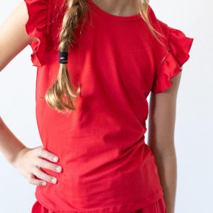 Kurzarm-T-Shirt mit Rüschen – Rot