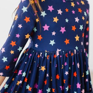 Schwingendes Kleid – Halloween, Sternenmuster, Taschen, 3/4-Ärmel