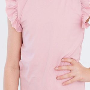 Kurzarm-T-Shirt mit Rüschen – Vintage-Rosa