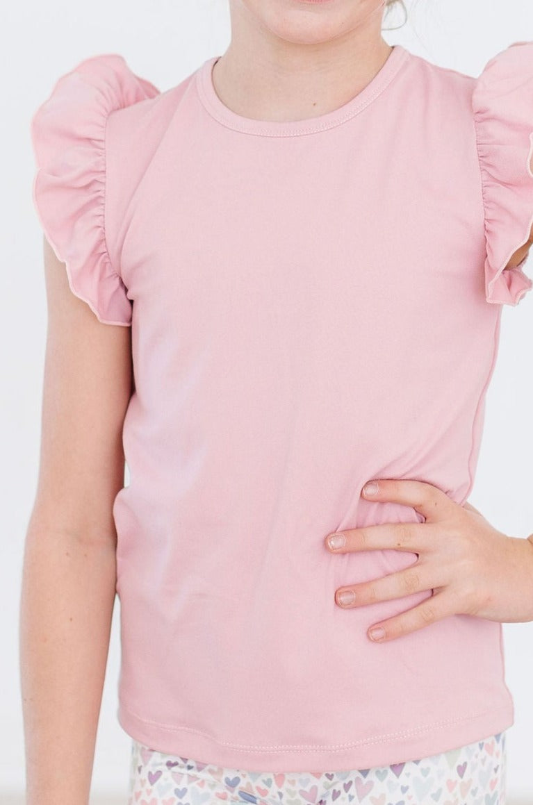Kurzarm-T-Shirt mit Rüschen – Vintage-Rosa