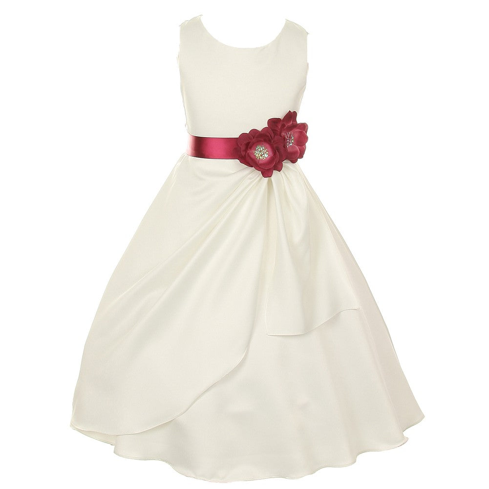 Kleid – kleine Mädchen, Elfenbein, Bordeauxrot, Brautmode, matter Satin, mit Pailletten, Blumen, festlicher Anlass – 2-6