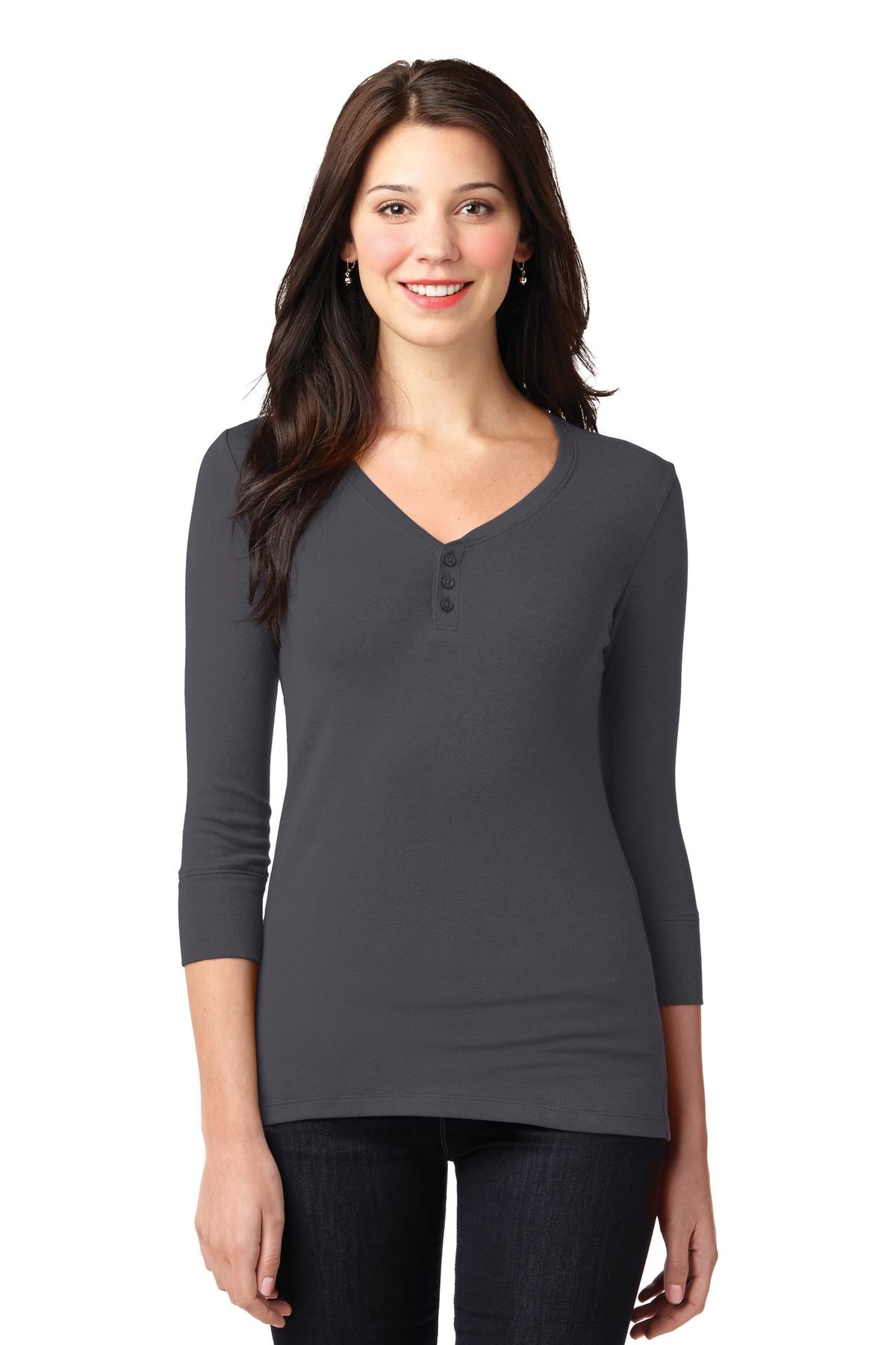 Port Authority Concept Henley-Shirt – Damen, Stretch, tiefer Rundhalsausschnitt, 3/4-Ärmel – LM1007