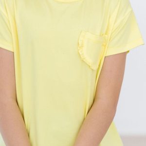 T-Shirt mit gerüschter Tasche – Gelb