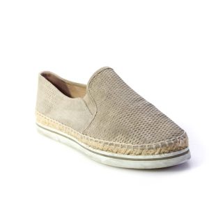 Jimmy Choo flache Damen-Espadrilles aus Veloursleder zum Hineinschlüpfen mit runder Schuhspitze – Grau