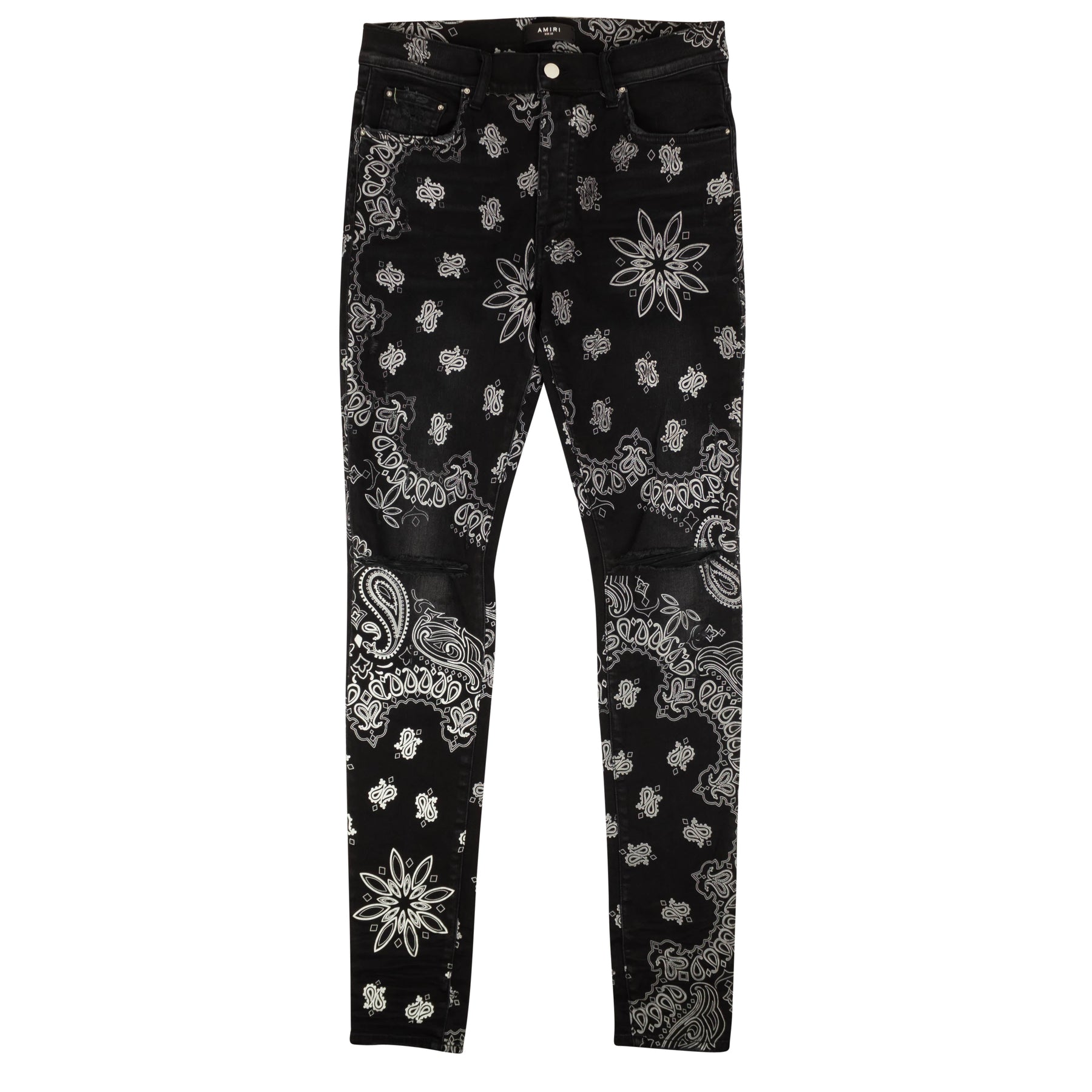 Jeans – Schwarz, Baumwolle, beflockt, Bandana-Stil, eng anliegend