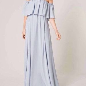 Schulterfreies Chiffonkleid – Babyblau