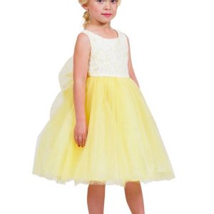 Kleid – kleine Mädchen, Gelb, mit Spitze, Tüll, ärmellos, Ostern – 2-6