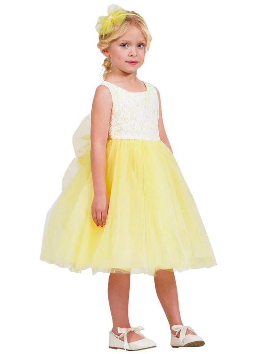 Kleid – kleine Mädchen, Gelb, mit Spitze, Tüll, ärmellos, Ostern – 2-6
