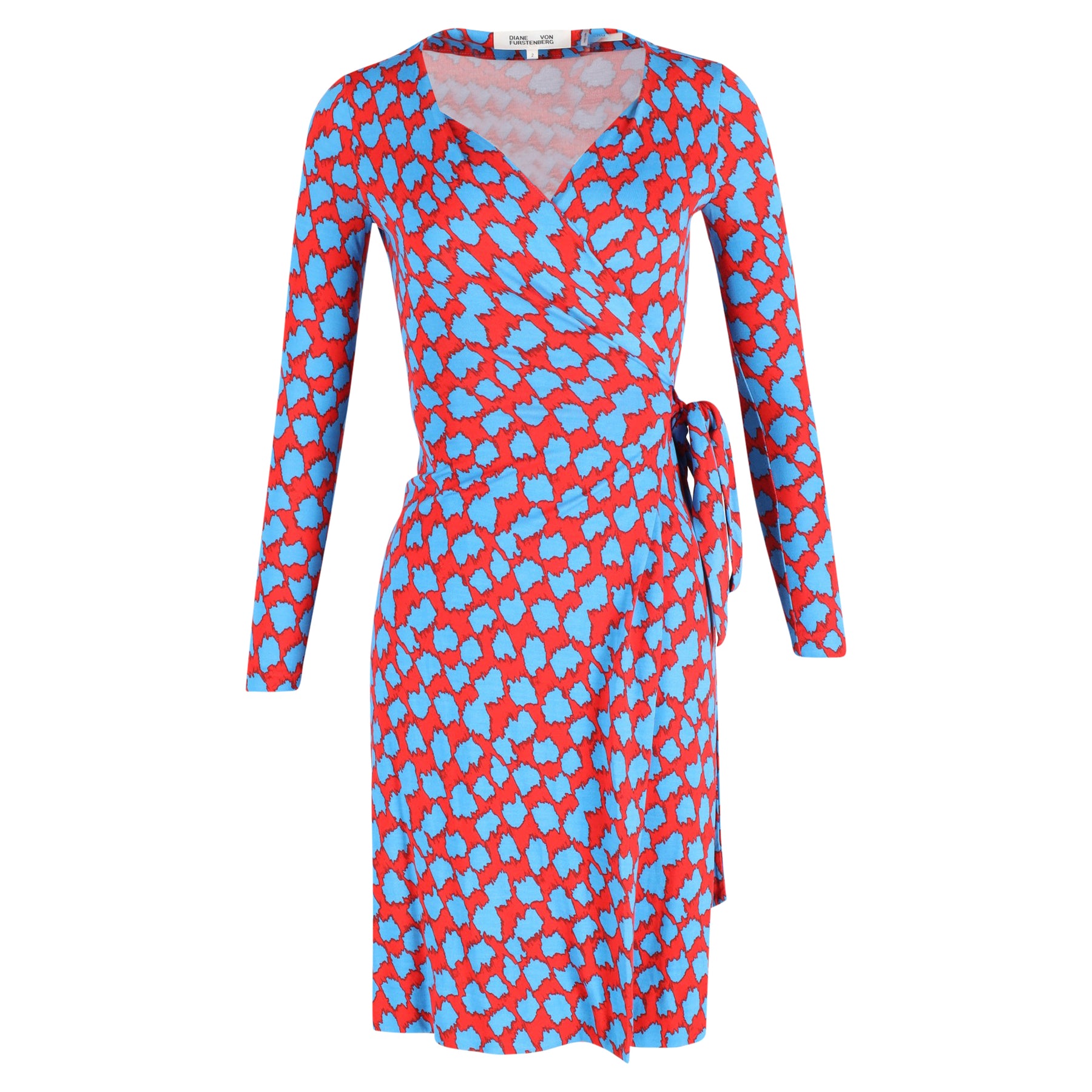 Diane von Furstenberg Julian Wickelkleid – Langarm, Blau, Rot, Seide