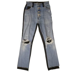 Amiri Jeans – Denim, Leder, Blau, Schwarz