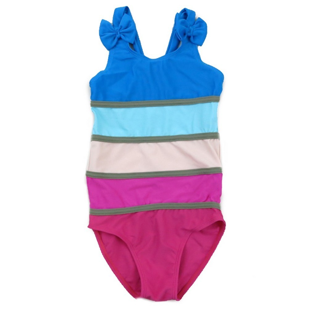 einteiliger Badeanzug – kleine Mädchen, Mehrfarbig, Regenbogenmotiv, Streifenmuster – 2T-7