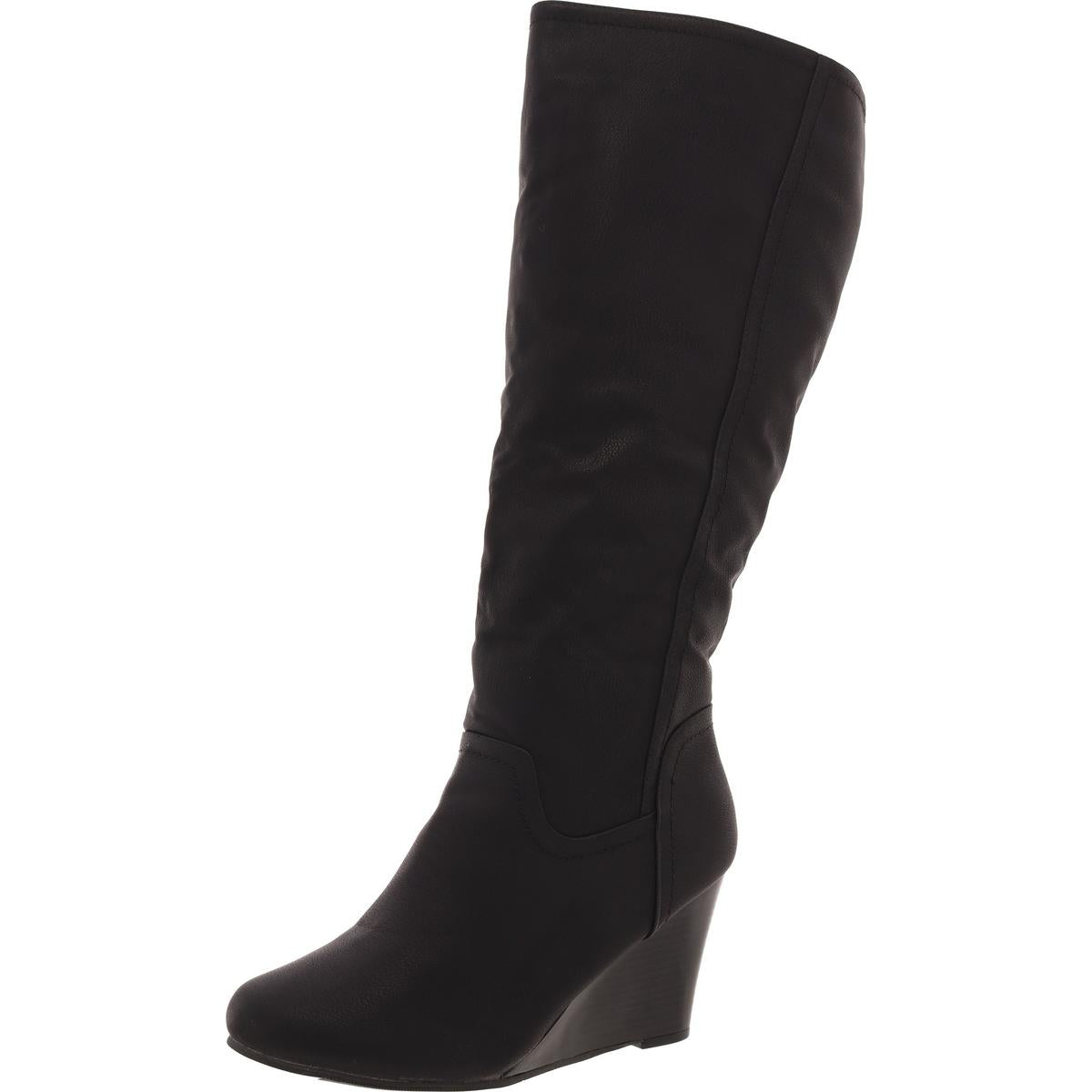 Stiefel – einfarbig, Kunstleder, Keilabsatz