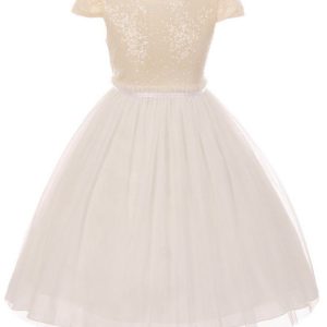 Kleid – Mädchen, Elfenbein, mit Pailletten, Tüll, große Größen, Junior, Brautjungfer, Größe – 16.5