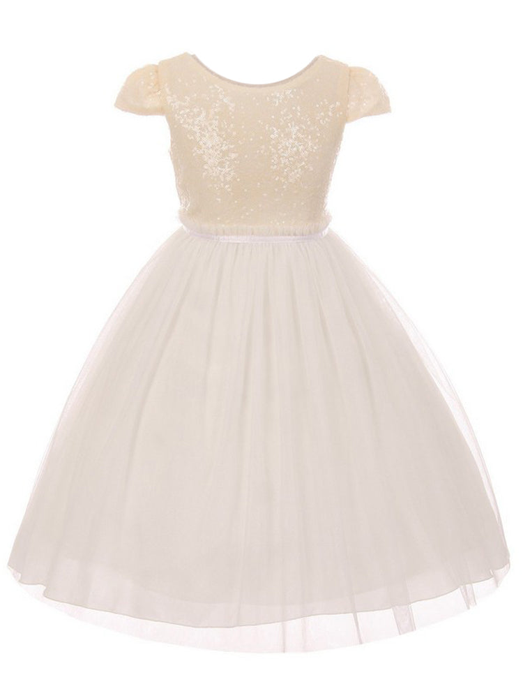 Kleid – Mädchen, Elfenbein, mit Pailletten, Tüll, große Größen, Junior, Brautjungfer, Größe – 16.5