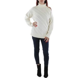 Rollkragenpullover aus Wollmischung mit Zopfstrick und Schulter-Cut-outs