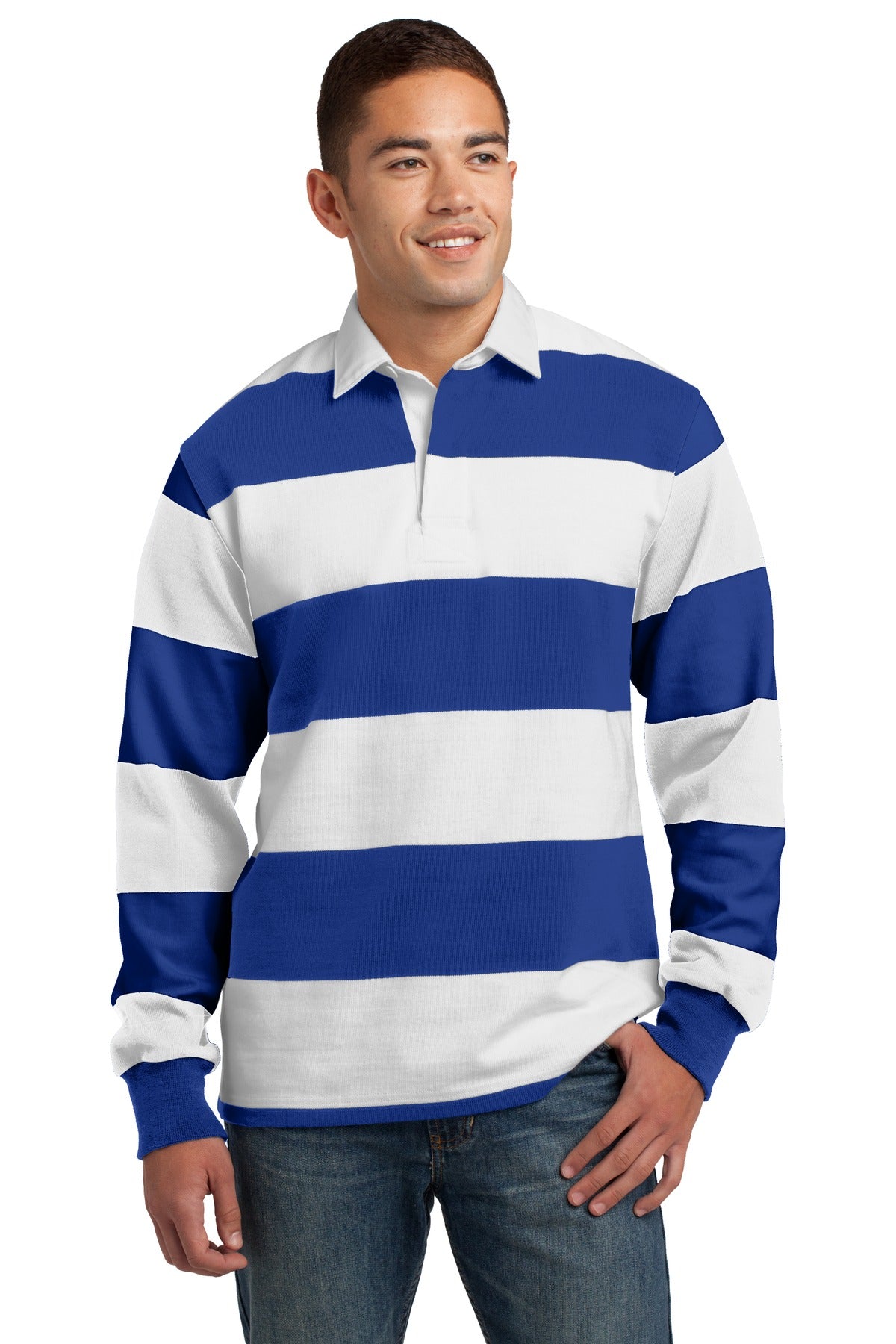 Sport-Tek Poloshirt – Herren, klassisch, Langarm, Rugby