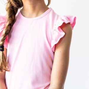 T-Shirt – Bubblegum-Rosa, Rüschen, Kurzarm – S/S