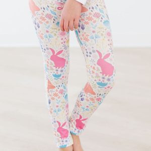 Leggings – Pastellfarben, Blumenmuster, Hasenmotiv