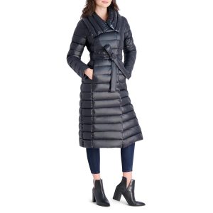 Mantel – lang, gesteppt, Winter, bauschig gepolstert, mit Gürtel, Taille