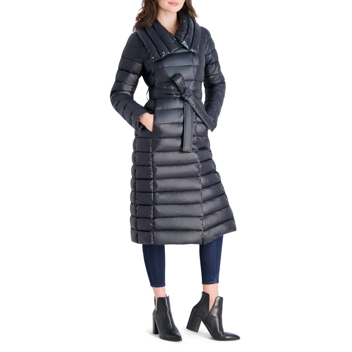 Mantel – lang, gesteppt, Winter, bauschig gepolstert, mit Gürtel, Taille
