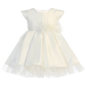 Kleid – Baby, Mädchen, Cremeweiß, vollständig plissiert, Satinschleife, Blumenmädchen – 6-24M